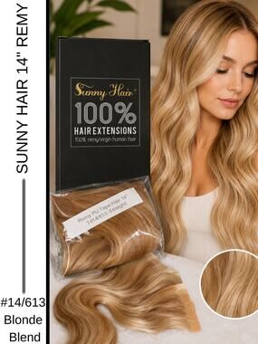 MSRP: $216✨ Sunny Hair 14" Remy Tape-In Extensions #14/613 | 100% Human Hair